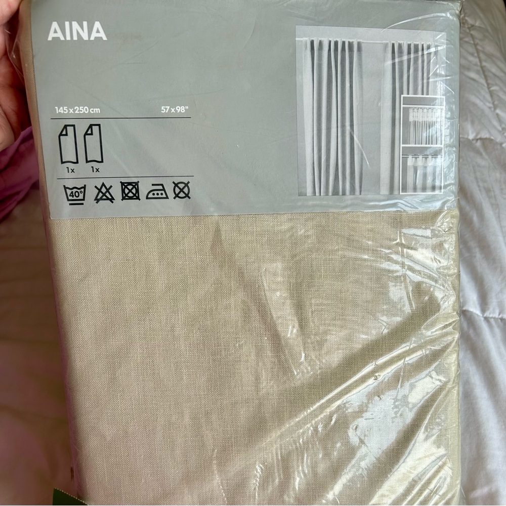 IKEA AINA linen curtain one pair NIP linen tan color
